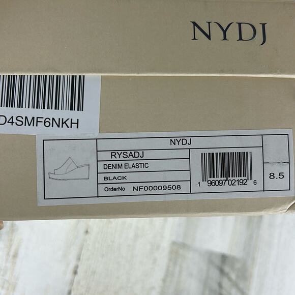 NYDJ Womens 8.5 Rysa Black Canvas Gray Fabric Platform Wedge Sandals Slip-On new - Picture 9 of 10